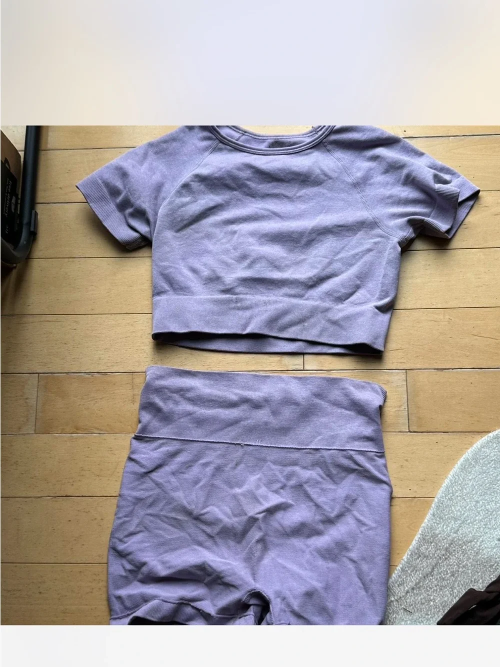 Cropped Short Sleeve Top and High-Waist Shorts Set - Lavender